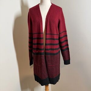 Fortune & Ivy Layla Seamless -SZ S- Open Longline Red w/ Black Striped Cardigan